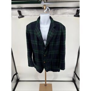 Vintage Southwick Blackwatch Wool Blazer 40R USA Made Leather Elbow Patch